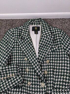 NWOT House of Harlow Blazer Jacket Tweed Gold Button Houndstooth Womens Medium